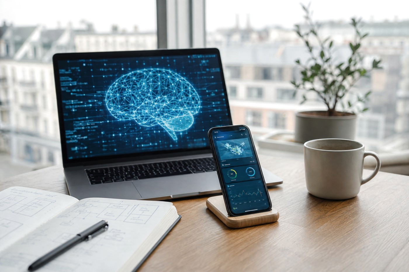 Digitale werkplek met notities over hardware en onderhoud